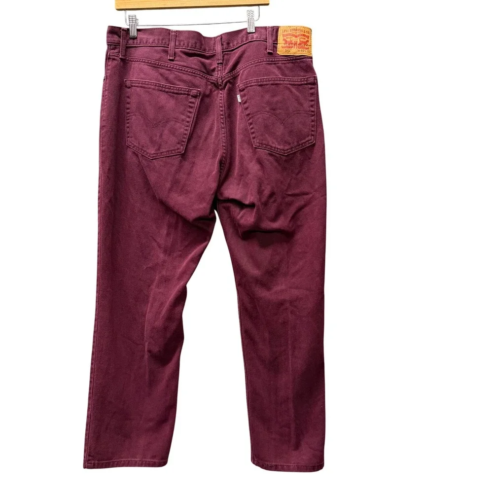 Levi's 541 Pants Mens 40x32‎ (39x29 ACTUAL) Athletic Taper Burgundy Denim HEMMED